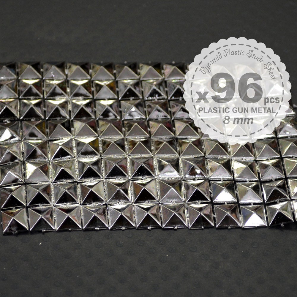 96 pcs - Gun Metal Plastic Studs Sheet - Needs to be glued on - Pyramid Studs Plastic - iPhone case -Punk ROCK Biker Spikes