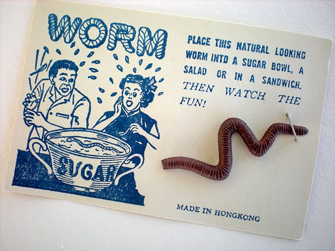 Realistic worm gag on original graphic card - thelovelyandstrange