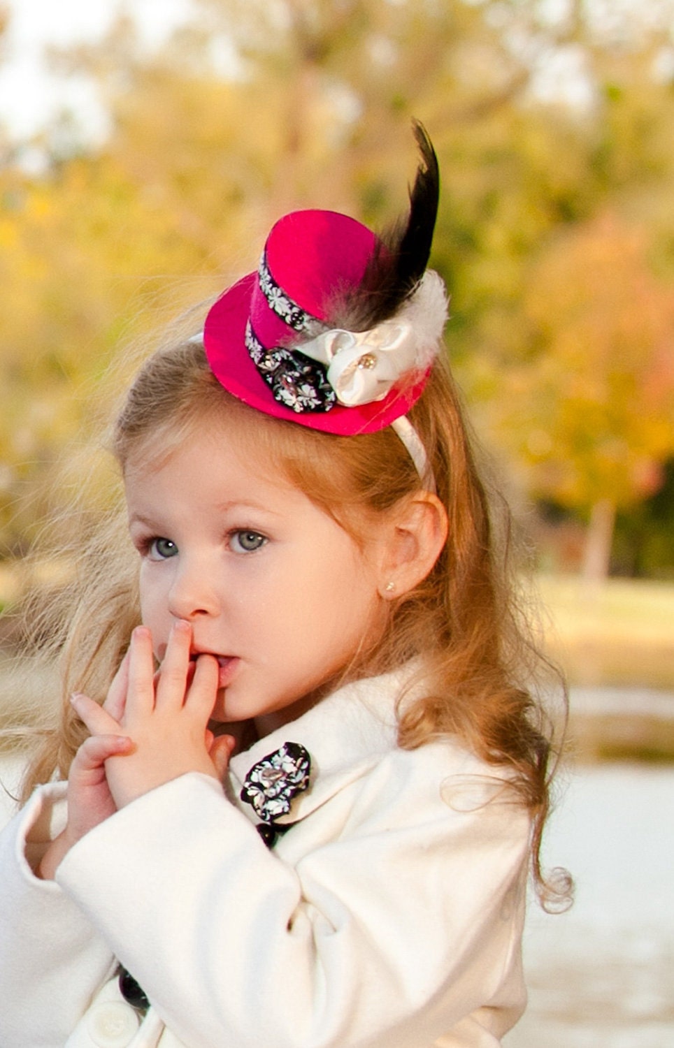 Hot Pink Mini Top Hat Fascinator With Black & White Accents, Matching Broach