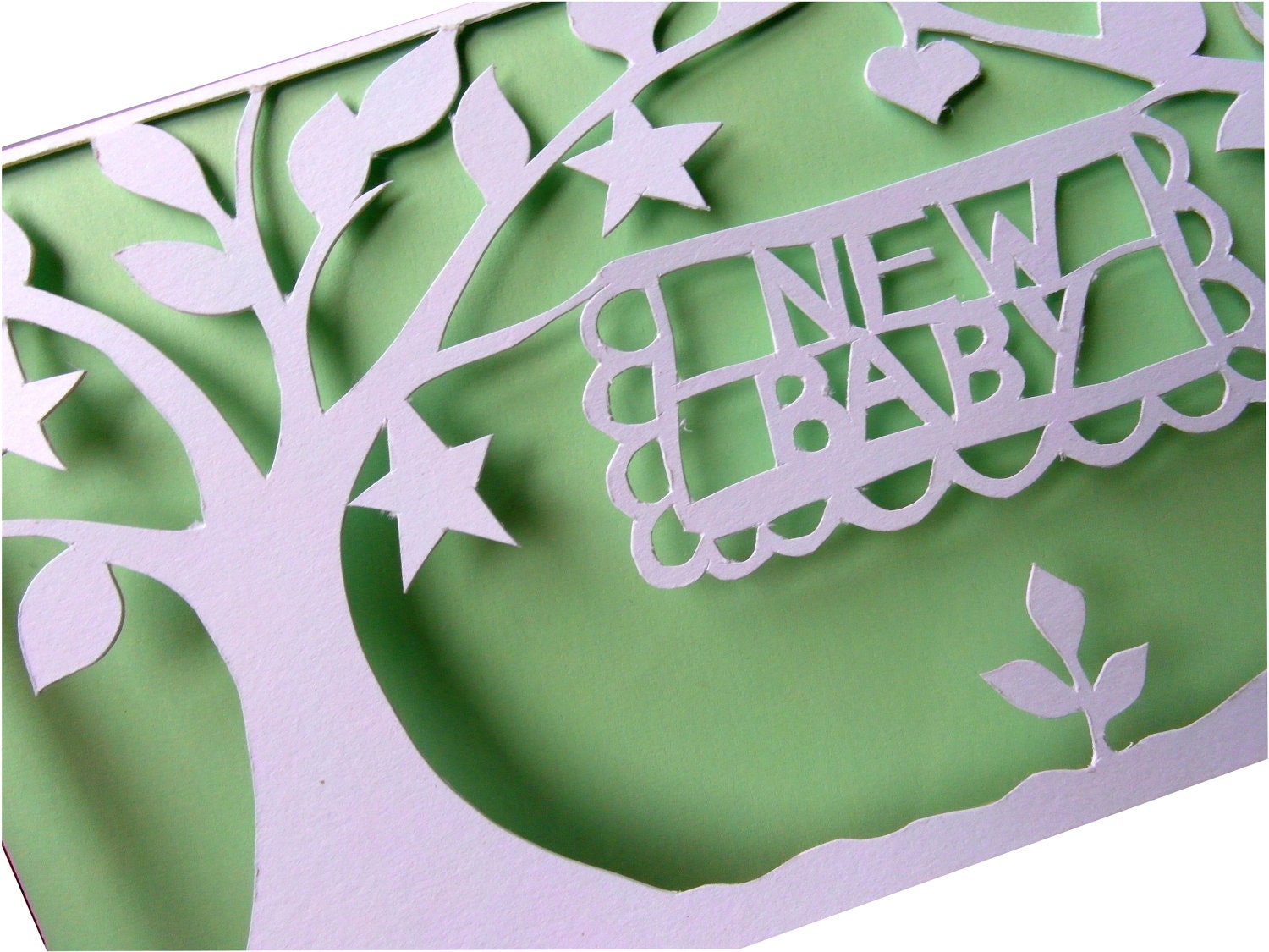New Baby Papercut Card mint green and white