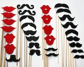 Mustache and Lips On a Stick - 30 Piece Set - Photo Booth Props
