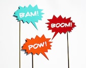 Photo Booth Props - 3 Speech Bubbles - Comic Book Party Props