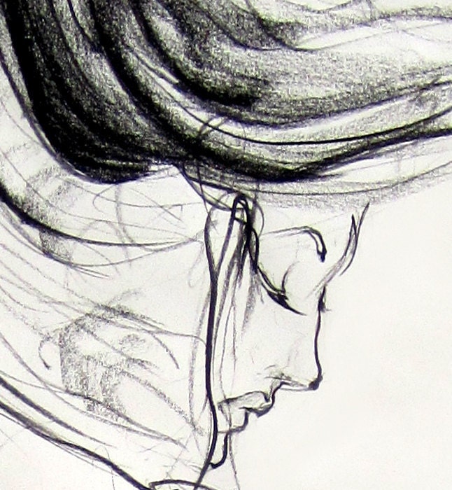 Giclee Print. Charcoal Pencil Drawing. Contemporary style --Kimono, 8" x 10"