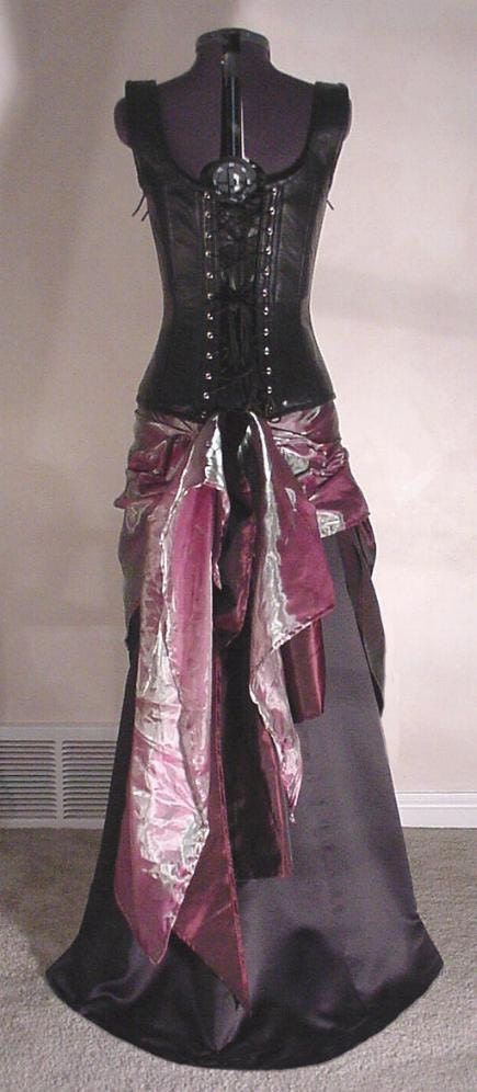 Gothic Steampunk Long Line Black Leather Tight Lacing Corset