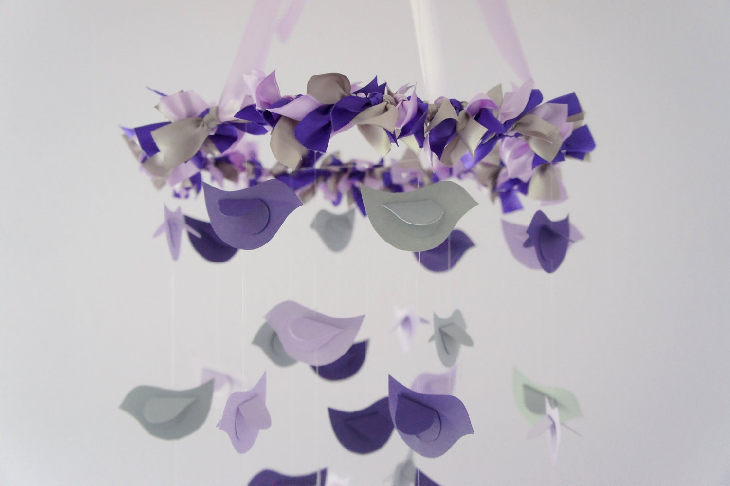 Modern Nursery Mobile- Birds in Purple, Lavender & Grey- Baby Shower Gift, Photographer Prop