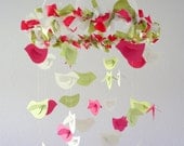 Nursery Birds in Pinks Green & White- Nursery Mobile, Bird Nursery Decor, Baby Shower Gift