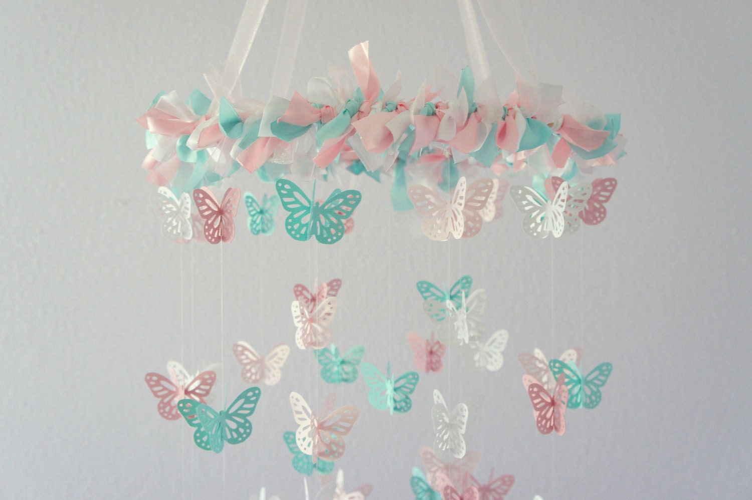Pink & Aqua Nursery Butterfly Mobile- Nursery Decor, Crib Mobile, Baby Shower Gift