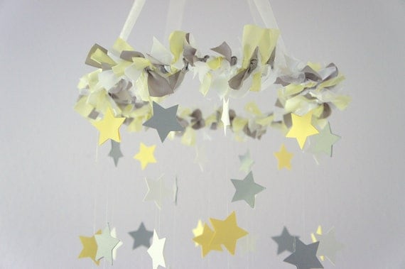 Yellow & Gray Star Nursery Mobile- Alexander Pottery Barn Bedding, Neutral Nursery Decor, Baby Shower Gift