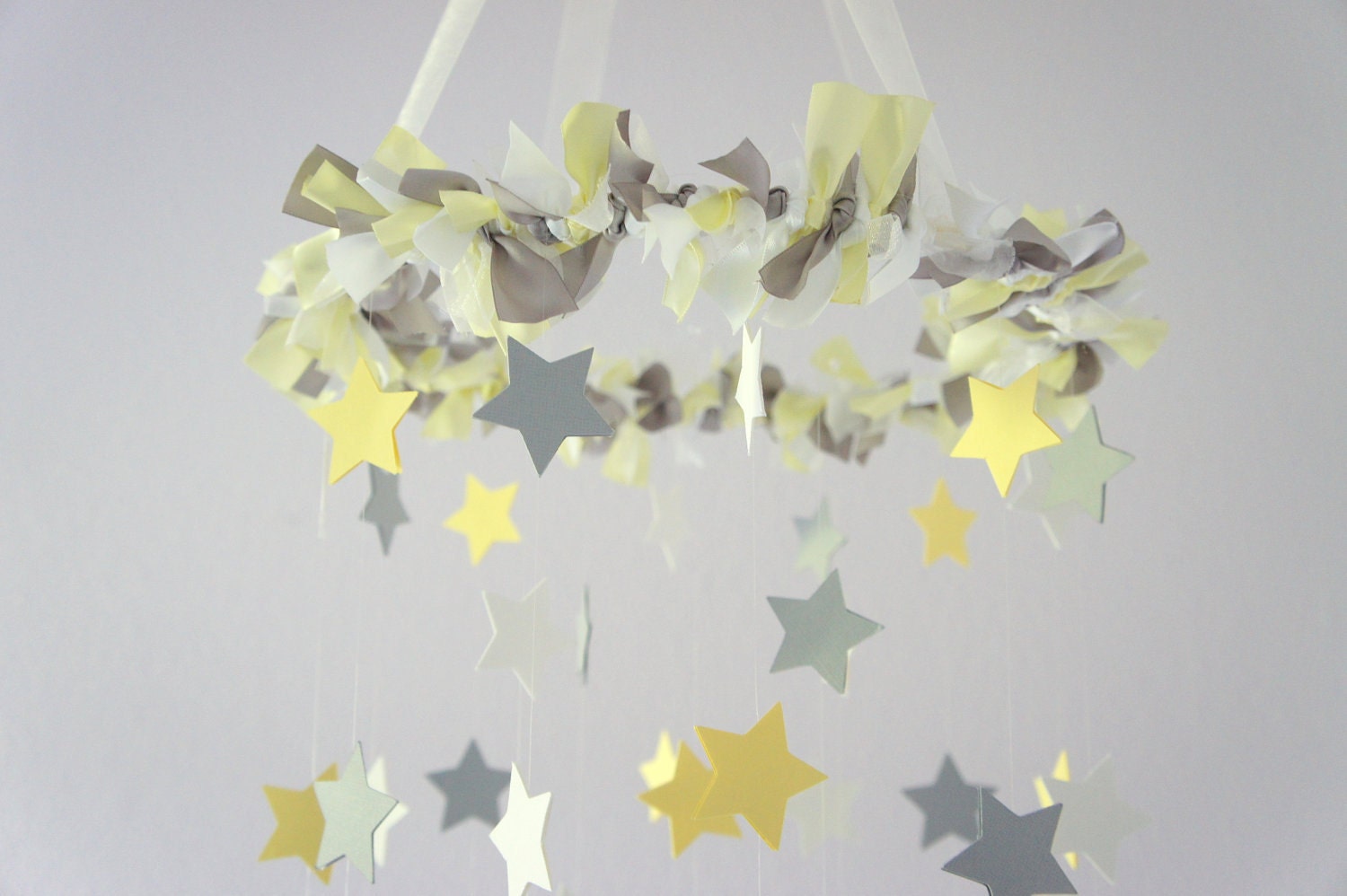 Yellow & Gray Star Nursery Mobile- Alexander Pottery Barn Bedding, Neutral Nursery Decor, Baby Shower Gift
