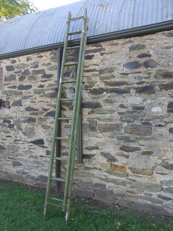 Vintage Timber Extension Ladder - Green