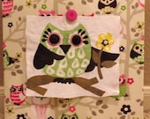 Baby Owl Watercolor Painting on Fabric Covered Canvas 14"X14"-NOT A PRINT-Ready to ship