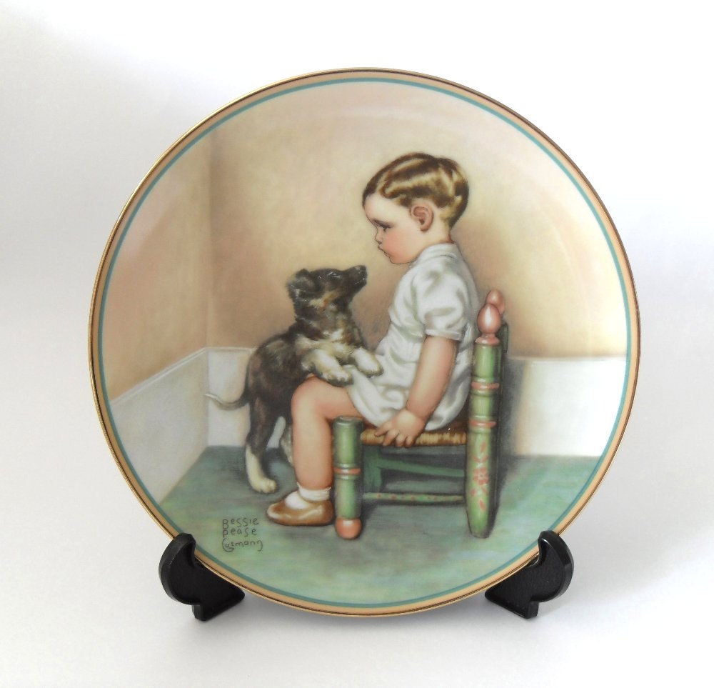 Vintage Bessie Pease Gutmann Display Plate ' Sympathy' from the Hamilton Collection A Child's Best Friend - c 1986.