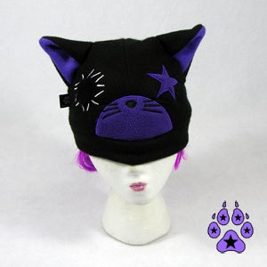 Purple Ragdoll fleece Kitty cat Hat ski cyber goth stitch star beanie anime cosplay kawaii cute kei 1703