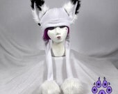 Arctic FOX kitsune cat Puffet Hat warm fleece ear flap strap furry goth anime cosplay ski handmade white snow 1383