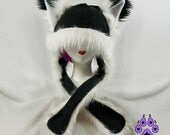 White Arctic FOX kitsune cat Puffet Hat warm rave fleece ear flap strap furry goth anime cosplay ski handmade snowboard mens womens 1751