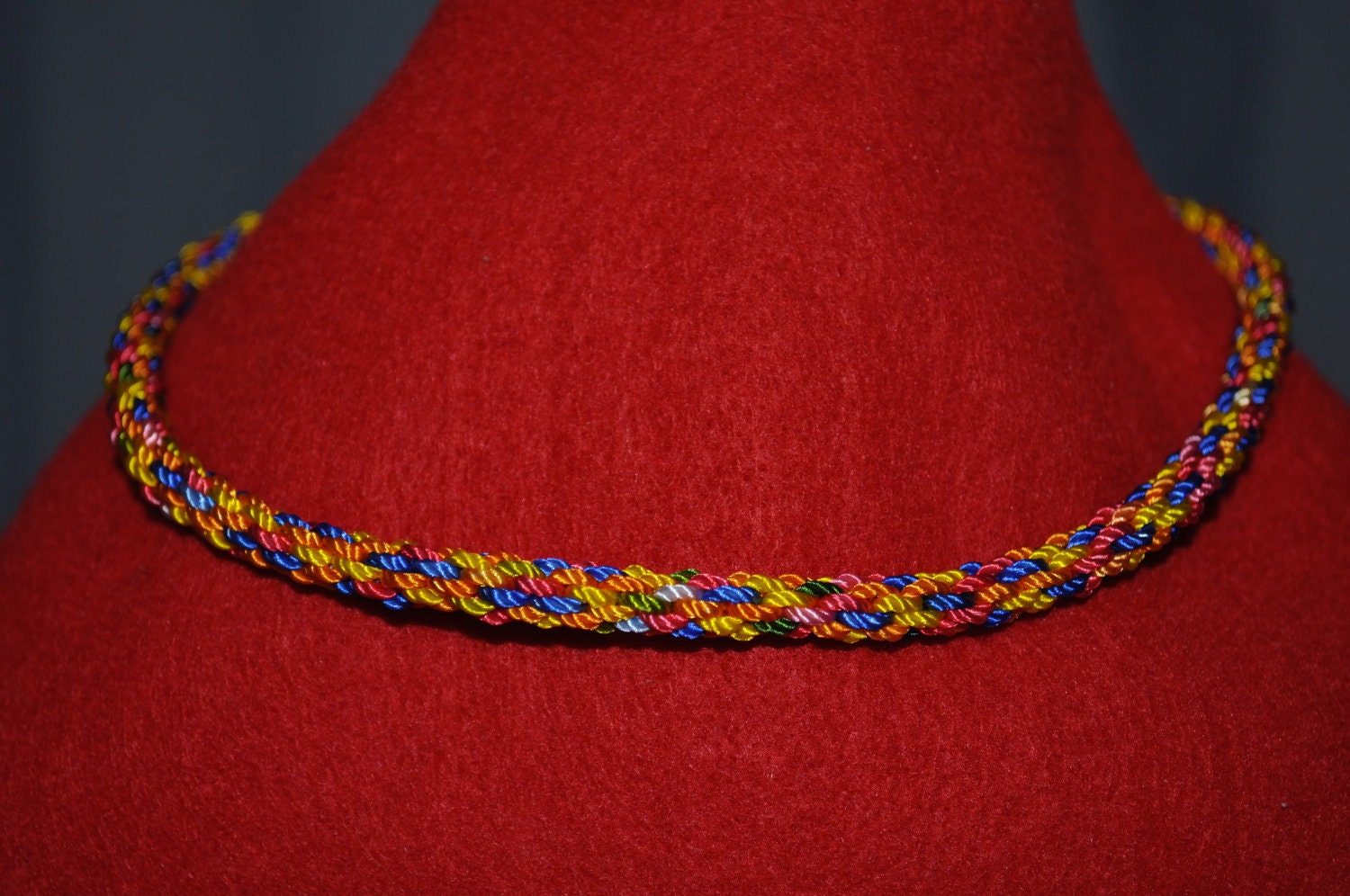 multi-color kumihimo unisex necklace, 16 inches, nylon, rainbow