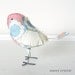Penny the Soft Sculpture Textile Fabric Bird Softie in Pink Yellow Blue and Green Vintage Quilt