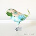 Ramona - Fabric Bird in Vintage Mint Blue Aqua Green and Tan Floral, Wedding Cake Topper Love Bird, Baby Nursery Decor, Flower Garden