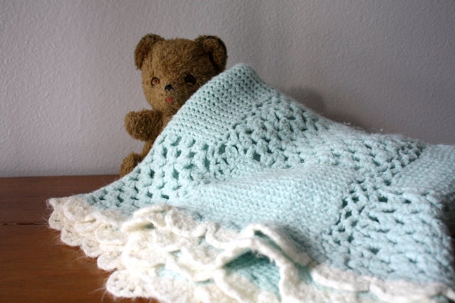 VIntage BABY Blanket in ROBINS Egg Blue