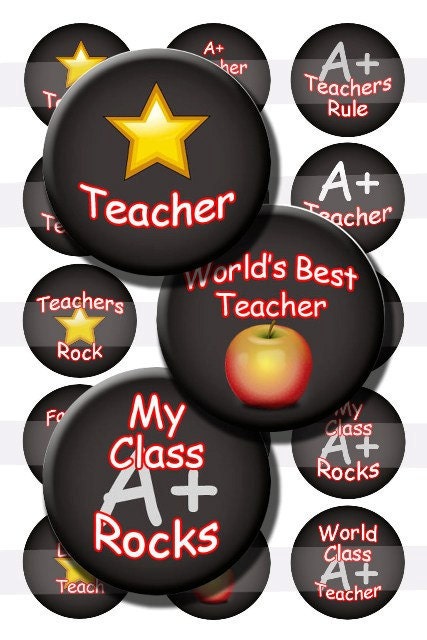 Teacher Appreciation Student Digital Collage Images Sheet 1 inch Circles Bottle Cap Cupcake Topper Badge Reel Pin Instant Download BC01