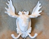 white antlers - faux taxidermy - white faux taxidermy - moose head - moose wall hook