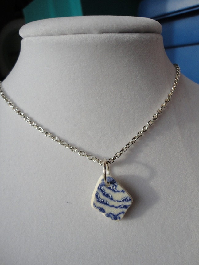 Blue and white sea pottery necklace