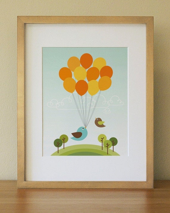 Balloons and Birds . Baby Nursery Wall Art . Children Wall Art