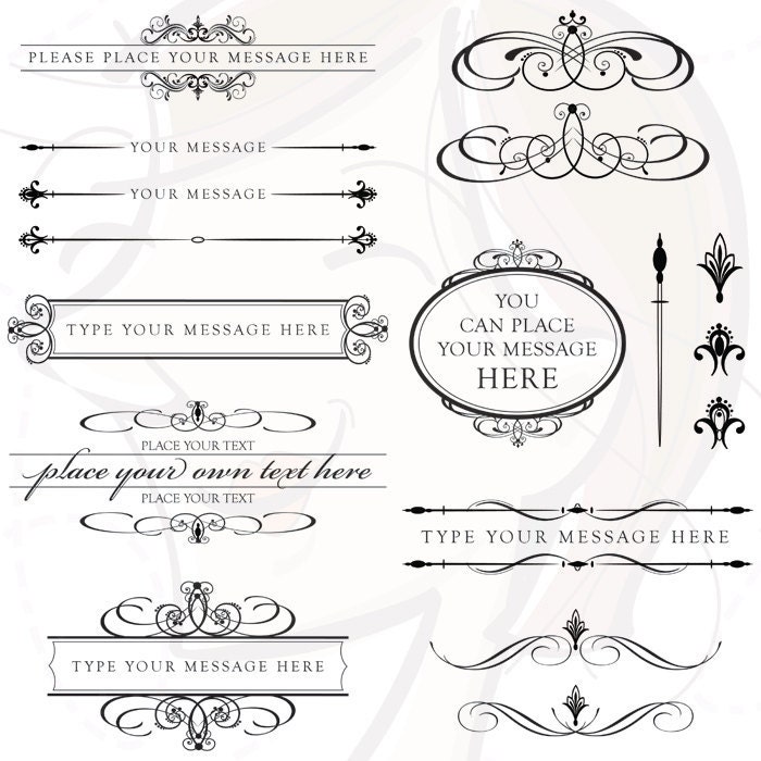 Vintage Calligraphy Clip Art Clipart DIY Wedding Invitation Designs Scrapbook Embellishment Text Dividers Oval Flourish Digital Frame 10136