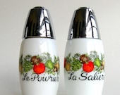 Vintage Gemco "Spice O' Life" Salt & Pepper Shakers Corelle White Vegetables Herbs Spice Excitement