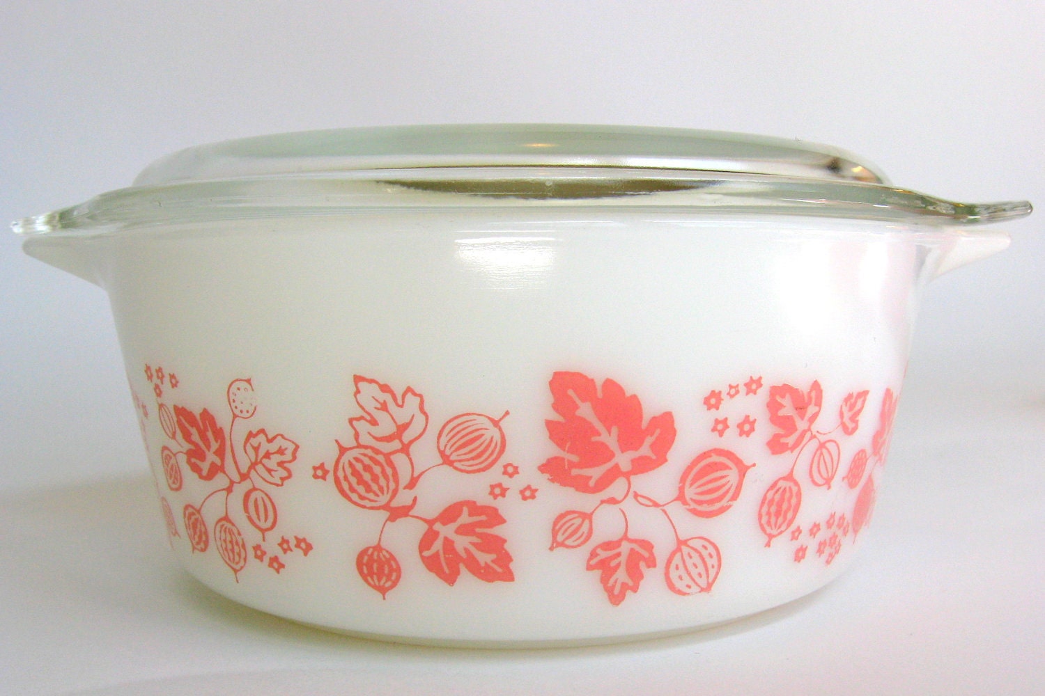 Vintage Pink "Gooseberry" Pyrex 6-Pc Casserole Set and Lids, Nesting Bowls Wedding Bridal Shower Gift