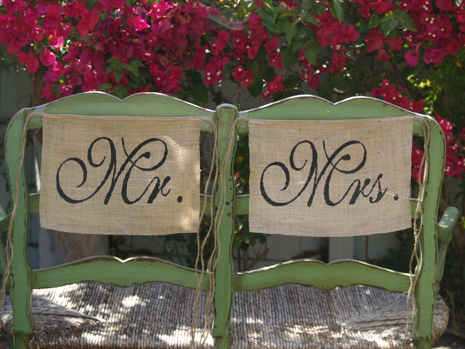 Burlap Wedding Chair signs - Mr and Mrs chair signs - Wedding chair burlap banner