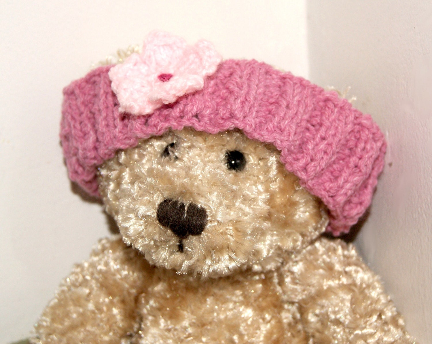 Baby headband - cherry blossom- girl - hand knitted