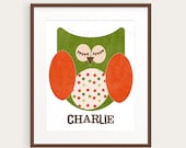 Personalized Owl Nursery Child's Art Print, Personalized With Name, Customized 8x10, Owl Decor, Kid's Room