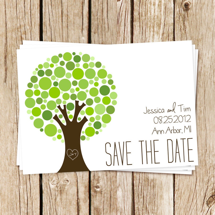 Initials Carved in Tree - Wedding Save the Date Card - DIY Personalized Wedding Invitation