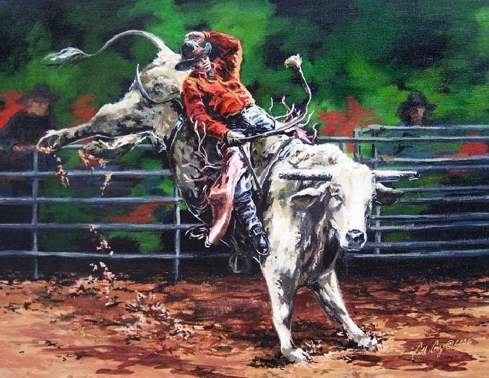 Rodeo art, cowboy art,  bull riding art,  eight seconds