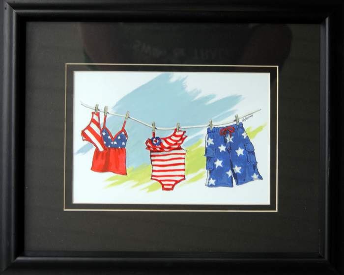 Clothing art,  whimsical art, beach wall decor, patriotic art