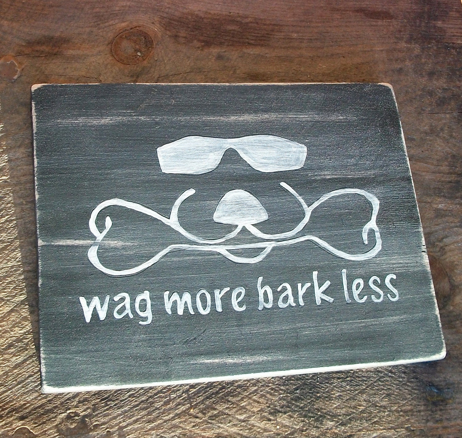 Wag More Bark Less Sign Plaque Cool Dog Duke Logo Beware Warning Pet Gift Distressed Wood