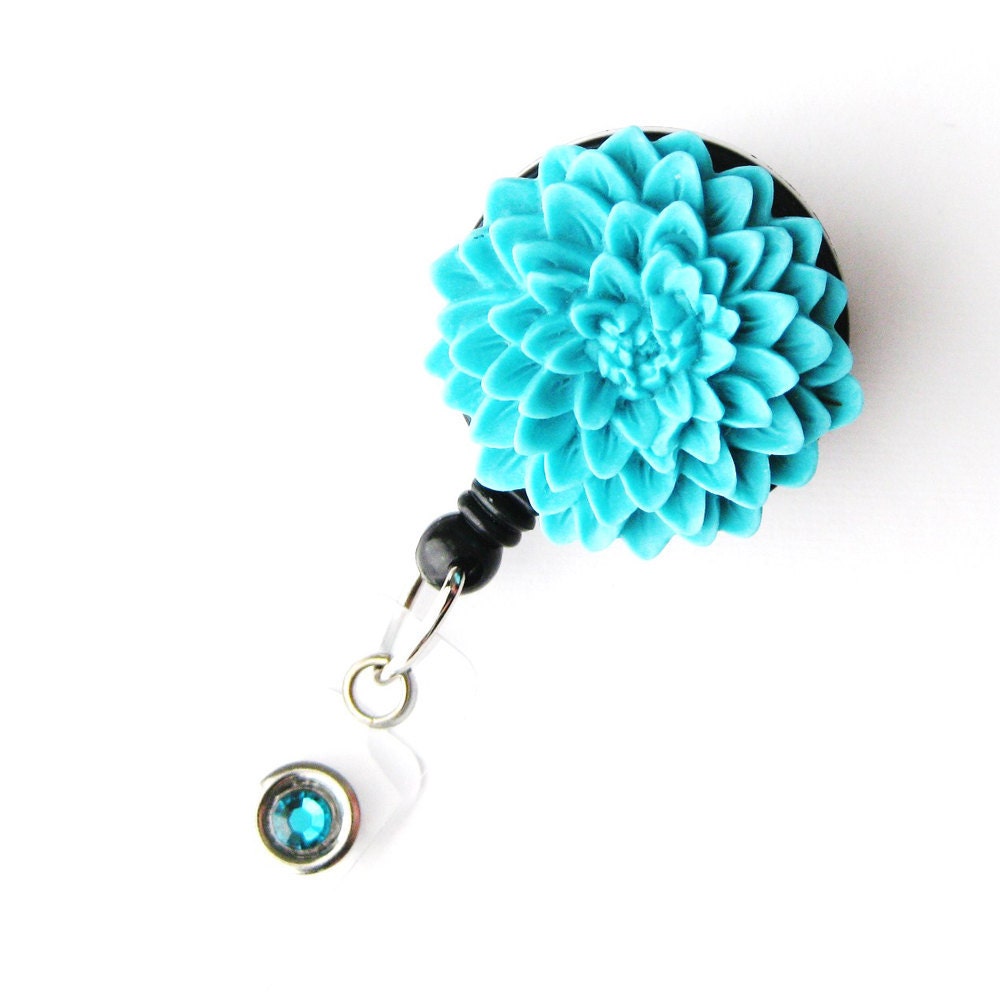 Turquoise Flower - ID Badge Holder - Flower Badge Reels - Designer ID Reel - Nurse Gifts - Pretty Name Badge Clips - BadgeBlooms