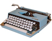 Revitalized Blue Argyle P-201 Typewriter Professionally Refurbished Portable & Two New Ribbons