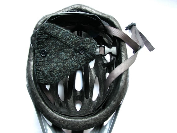Bicycle Helmet Ear Warmers Accessories Black and Green Variegated Wool