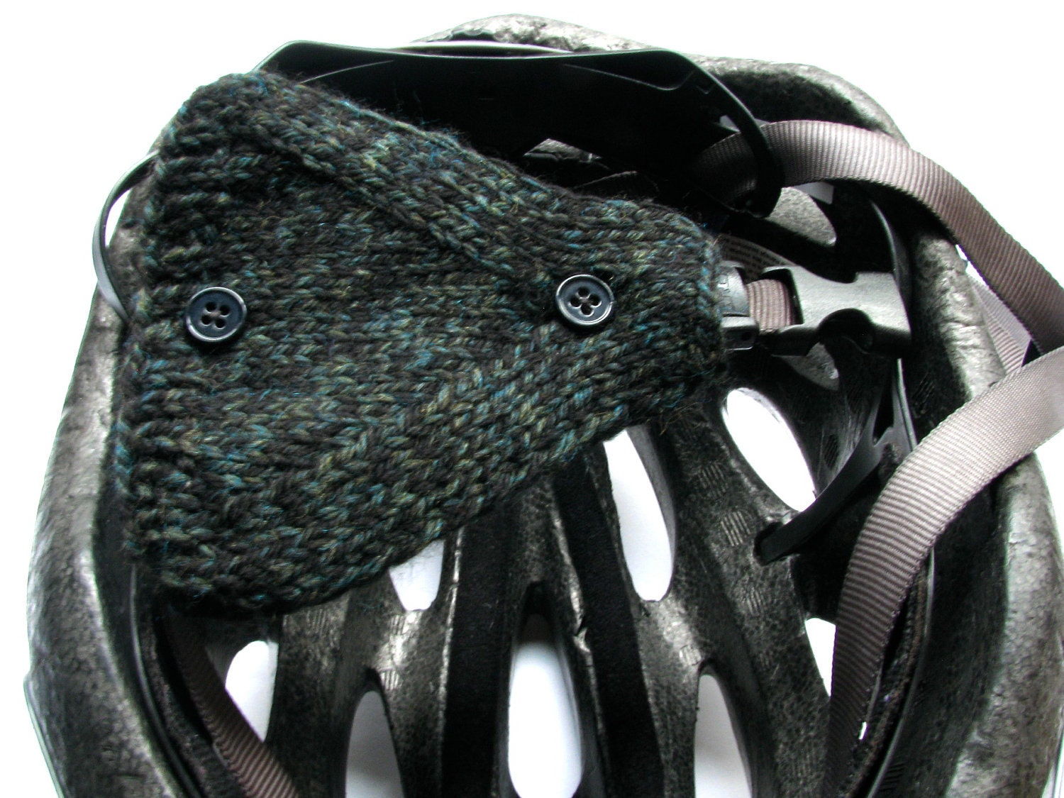 Bicycle Helmet Ear Warmers Accessories Black and Green Variegated Wool