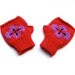 Fingerless Gloves Toddler Red with Purple Flower Knitted Mittens