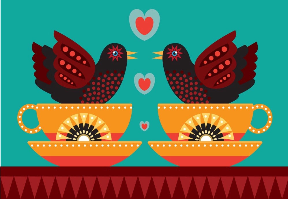Illustration -  'Love BIrds Love Tea' print