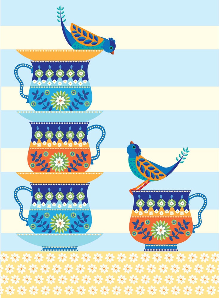 Illustration -  'Vintage Tea for Two' print