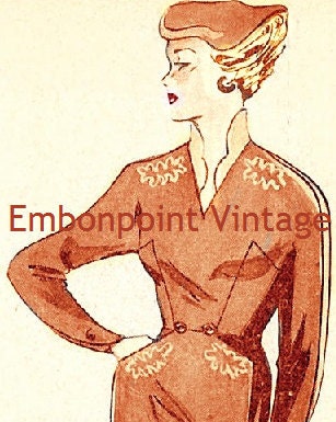  Size Vintage Dresses on Plus Size  Or Any Size  Vintage 1949 Dress Sewing Pattern   Pdf