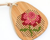 DIY Cross Stitch Necklace Kit - Bamboo with Antique Flower Pattern