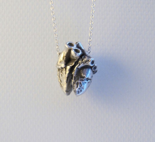 Anatomical Human Heart  in 2 Pieces - Love/Friendship Necklace - Sterling Silver