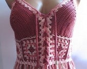 Top M-L  Free shipping Crocheted Granny Square Cotton Tank in pink and purple  OOAK Original Unique