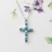 Turquoise Blue CZ Cross Pendant and Sterling Silver Chain, Necklace