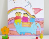 Original painting on silk. Wall Art. Painting for kids room. Room Decor. Baby nursery art. Illustration on a fabric. Elephant.14'' x 11''
